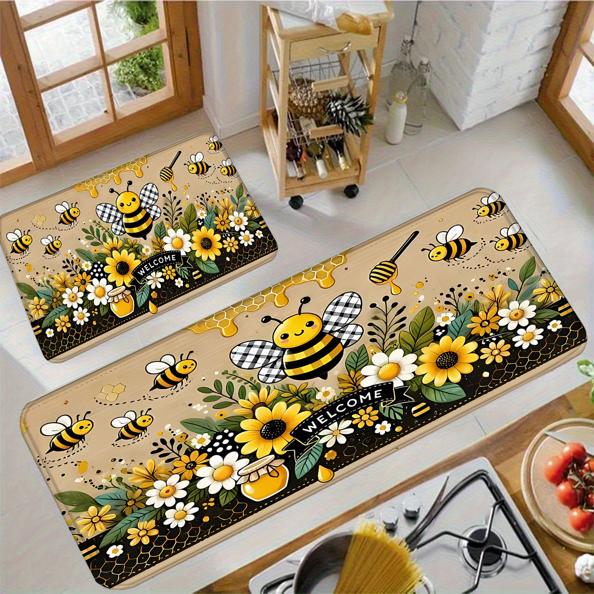 Bee Flower Kitchen Long Carpet - Commercial Kitchen Mats avis et prix