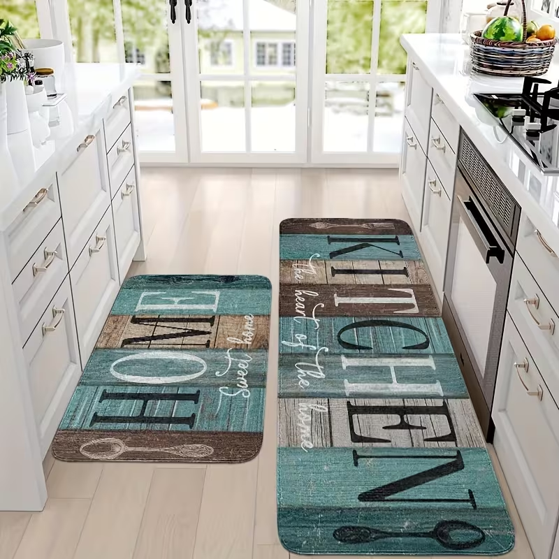 Green, Brown and Teal Farmhous - Commercial Kitchen Mats avis et prix