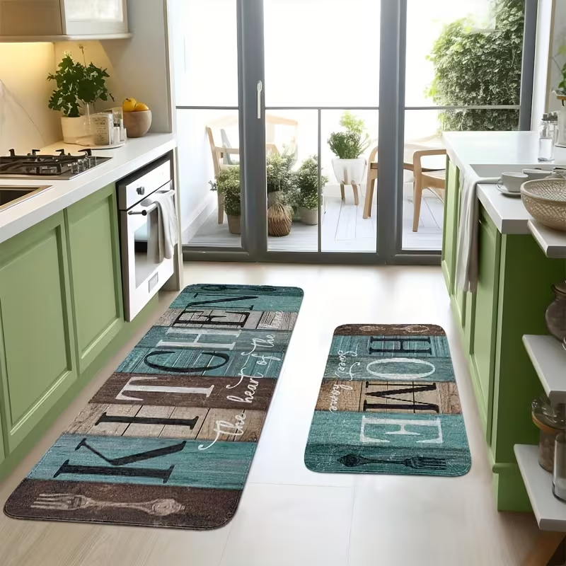 Green, Brown and Teal Farmhous - Commercial Kitchen Mats avis et prix